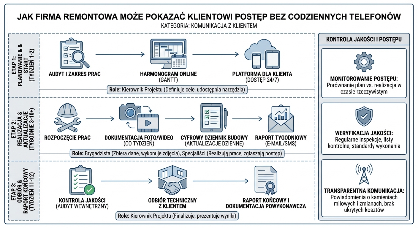 Rysunek do artykułu Jak firma remontowa może pokazać klientowi postęp bez codziennych telefonów